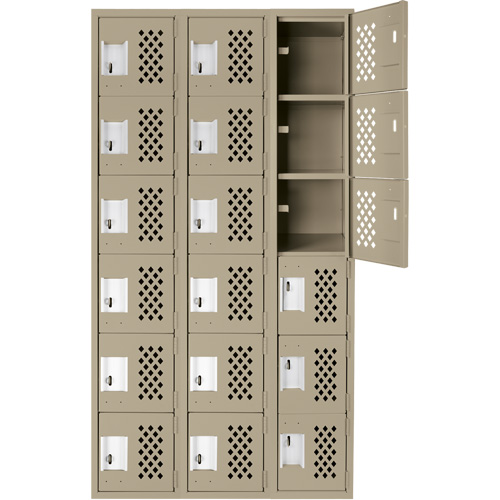 Clean-Line Perforated Lockerette, 6 -tier, Bank of 3, 12" x 72" x 12", Steel Meunier Outillage Industriel