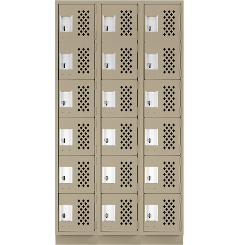 Assembled Lockerettes Clean Line Perforated Economy Lockers, 6 -tier, Bank of 3, 18" x 72" x 12", Steel Meunier Outillage Industriel
