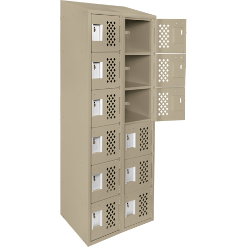 Assembled Lockerettes Clean Line Perforated Economy Lockers, 6 -tier, Bank of 2, 18" x 72" x 12", Steel Meunier Outillage Industriel