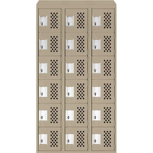Assembled Lockerettes Clean Line Perforated Economy Lockers, 6 -tier, Bank of 3, 18" x 72" x 12", Steel Meunier Outillage Industriel