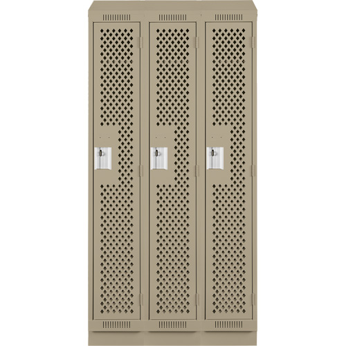 Clean Line Lockers, Bank of 3, 36" x 18" x 82", Steel, Beige, Rivet (Assembled), Perforated Meunier Outillage Industriel