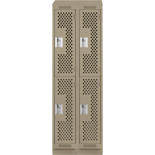 Clean Line Lockers, 2 -tier, Bank of 2, 24" x 12" x 82", Steel, Beige, Rivet (Assembled), Perforated Meunier Outillage Industriel