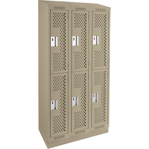 Casiers Clean Line, 2 niveaux, Bloc de 3, 36" x 15" x 82", Acier, Beige, Rivet (assembl&eacute;), Perfor&eacute; Meunier Outillage Industriel