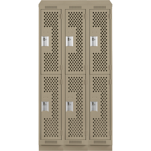 Casiers Clean Line, 2 niveaux, Bloc de 3, 36" x 15" x 82", Acier, Beige, Rivet (assembl&eacute;), Perfor&eacute; Meunier Outillage Industriel