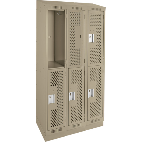 Casiers Clean Line, 2 niveaux, Bloc de 3, 36" x 15" x 82", Acier, Beige, Rivet (assembl&eacute;), Perfor&eacute; Meunier Outillage Industriel