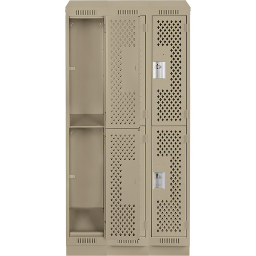 Casiers Clean Line, 2 niveaux, Bloc de 3, 36" x 15" x 82", Acier, Beige, Rivet (assembl&eacute;), Perfor&eacute; Meunier Outillage Industriel
