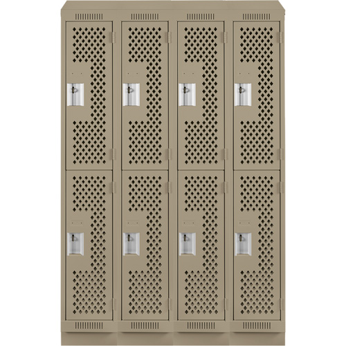 Clean Line Lockers, 2 -tier, Bank of 4, 48" x 12" x 82", Steel, Beige, Rivet (Assembled), Perforated Meunier Outillage Industriel