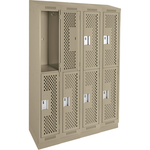 Clean Line Lockers, 2 -tier, Bank of 4, 48" x 12" x 82", Steel, Beige, Rivet (Assembled), Perforated Meunier Outillage Industriel