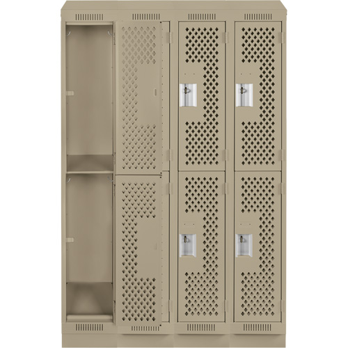 Clean Line Lockers, 2 -tier, Bank of 4, 48" x 12" x 82", Steel, Beige, Rivet (Assembled), Perforated Meunier Outillage Industriel