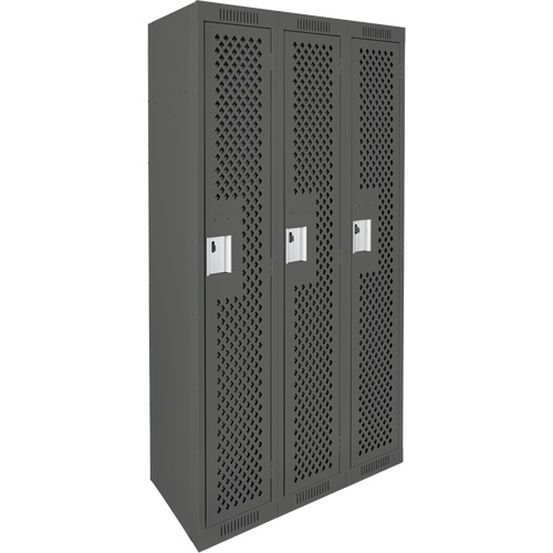 Clean Line Lockers, Bank of 3, 36" x 15" x 72", Steel, Charcoal, Rivet (Assembled), Perforated Meunier Outillage Industriel