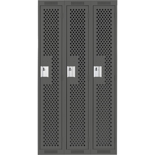 Clean Line Lockers, Bank of 3, 36" x 15" x 72", Steel, Charcoal, Rivet (Assembled), Perforated Meunier Outillage Industriel