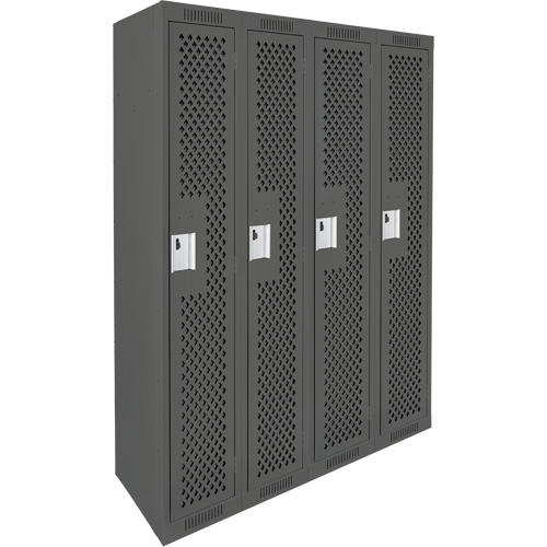 Clean Line Lockers, Bank of 4, 48" x 12" x 72", Steel, Charcoal, Rivet (Assembled), Perforated Meunier Outillage Industriel