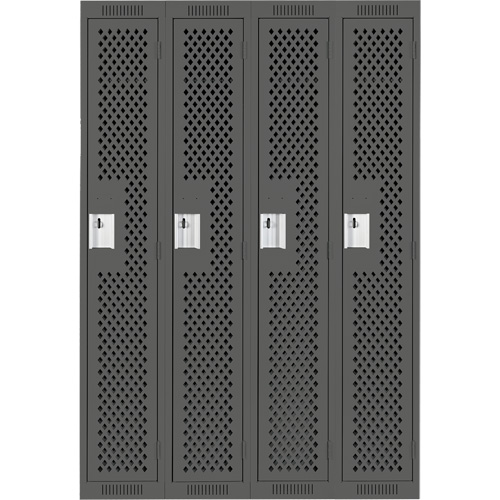Clean Line Lockers, Bank of 4, 48" x 12" x 72", Steel, Charcoal, Rivet (Assembled), Perforated Meunier Outillage Industriel