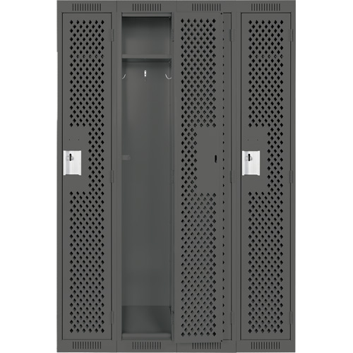 Clean Line Lockers, Bank of 4, 48" x 12" x 72", Steel, Charcoal, Rivet (Assembled), Perforated Meunier Outillage Industriel