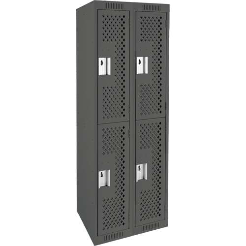 Clean Line Lockers, 2 -tier, Bank of 2, 24" x 15" x 72", Steel, Charcoal, Rivet (Assembled), Perforated Meunier Outillage Industriel