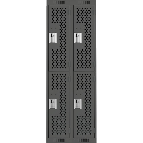 Clean Line Lockers, 2 -tier, Bank of 2, 24" x 15" x 72", Steel, Charcoal, Rivet (Assembled), Perforated Meunier Outillage Industriel