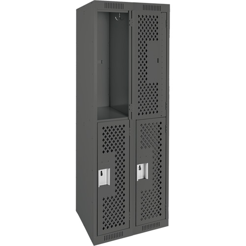 Clean Line Lockers, 2 -tier, Bank of 2, 24" x 15" x 72", Steel, Charcoal, Rivet (Assembled), Perforated Meunier Outillage Industriel