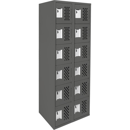 Assembled Lockerettes Clean Line Perforated Economy Lockers, 6 -tier, Bank of 2, 18" x 72" x 12", Steel Meunier Outillage Industriel