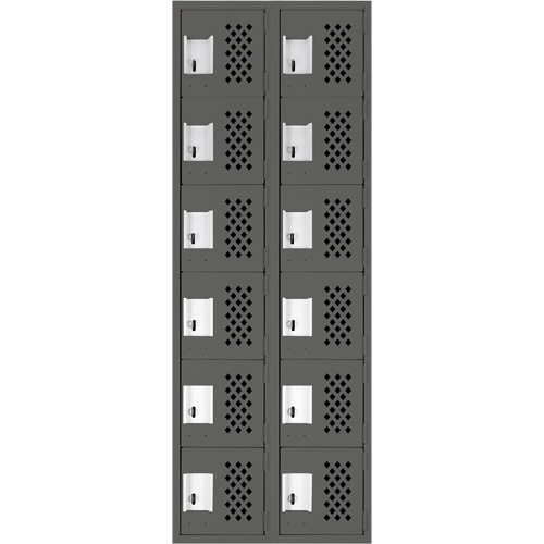Assembled Lockerettes Clean Line Perforated Economy Lockers, 6 -tier, Bank of 2, 18" x 72" x 12", Steel Meunier Outillage Industriel