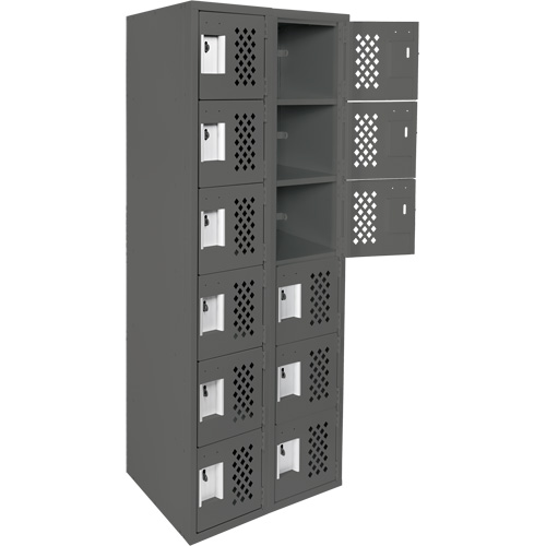 Assembled Lockerettes Clean Line Perforated Economy Lockers, 6 -tier, Bank of 2, 18" x 72" x 12", Steel Meunier Outillage Industriel