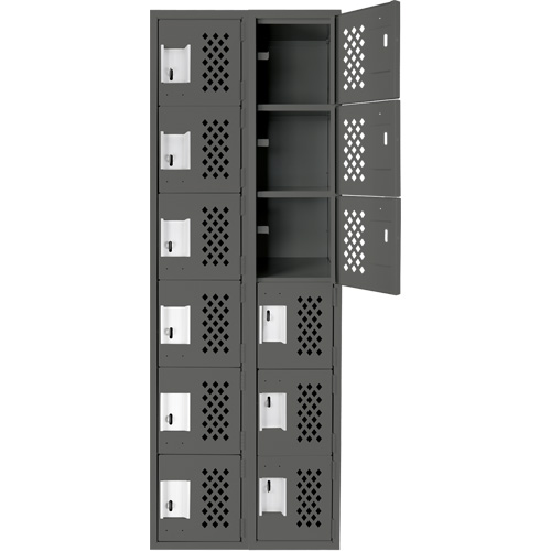 Assembled Lockerettes Clean Line Perforated Economy Lockers, 6 -tier, Bank of 2, 18" x 72" x 12", Steel Meunier Outillage Industriel