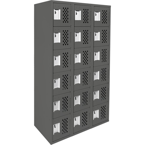 Assembled Lockerettes Clean Line Perforated Economy Lockers, 6 -tier, Bank of 3, 18" x 72" x 12", Steel Meunier Outillage Industriel