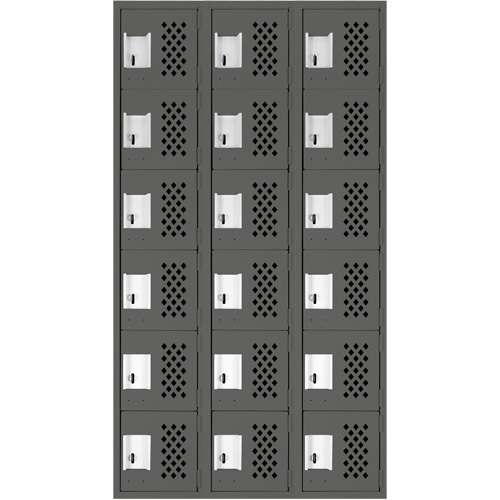 Assembled Lockerettes Clean Line Perforated Economy Lockers, 6 -tier, Bank of 3, 18" x 72" x 12", Steel Meunier Outillage Industriel