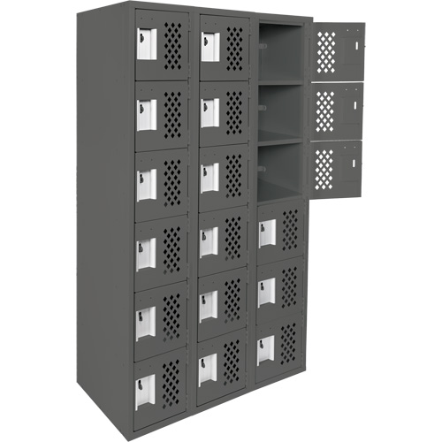 Assembled Lockerettes Clean Line Perforated Economy Lockers, 6 -tier, Bank of 3, 18" x 72" x 12", Steel Meunier Outillage Industriel