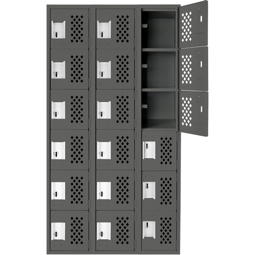 Assembled Lockerettes Clean Line Perforated Economy Lockers, 6 -tier, Bank of 3, 18" x 72" x 12", Steel Meunier Outillage Industriel