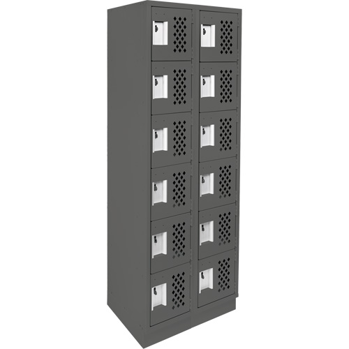Assembled Lockerettes Clean Line Perforated Economy Lockers, 6 -tier, Bank of 2, 18" x 72" x 12", Steel Meunier Outillage Industriel