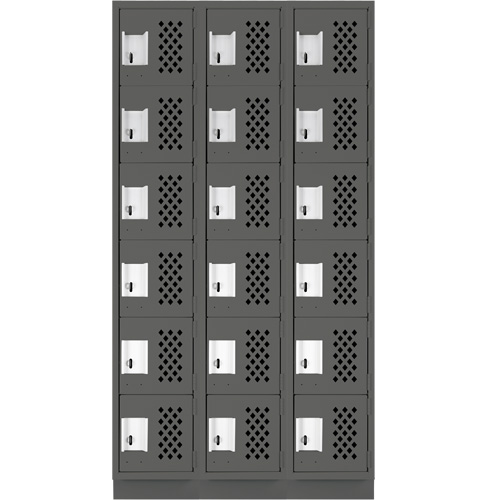 Assembled Lockerettes Clean Line Perforated Economy Lockers, 6 -tier, Bank of 3, 18" x 72" x 12", Steel Meunier Outillage Industriel