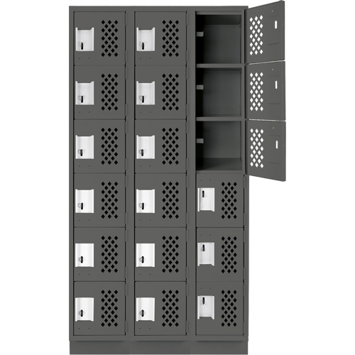 Assembled Lockerettes Clean Line Perforated Economy Lockers, 6 -tier, Bank of 3, 18" x 72" x 12", Steel Meunier Outillage Industriel