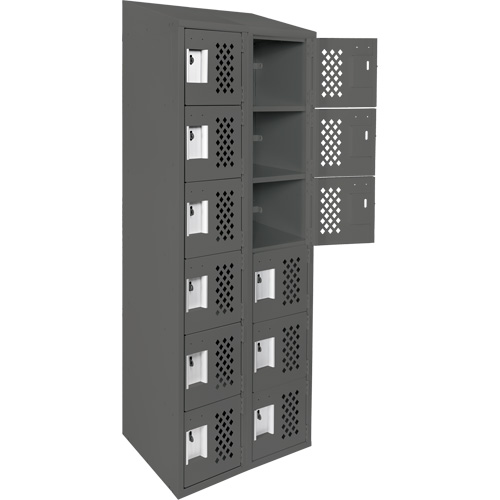 Assembled Lockerettes Clean Line Perforated Economy Lockers, 6 -tier, Bank of 2, 18" x 72" x 12", Steel Meunier Outillage Industriel