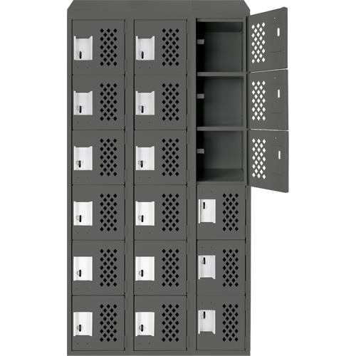 Assembled Lockerettes Clean Line Perforated Economy Lockers, 6 -tier, Bank of 3, 18" x 72" x 12", Steel Meunier Outillage Industriel