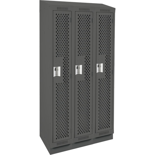 Clean Line Lockers, Bank of 3, 36" x 18" x 82", Steel, Charcoal, Rivet (Assembled), Perforated Meunier Outillage Industriel