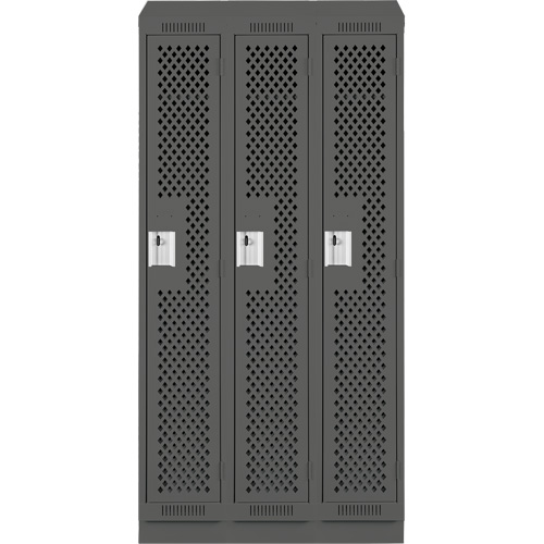 Clean Line Lockers, Bank of 3, 36" x 18" x 82", Steel, Charcoal, Rivet (Assembled), Perforated Meunier Outillage Industriel