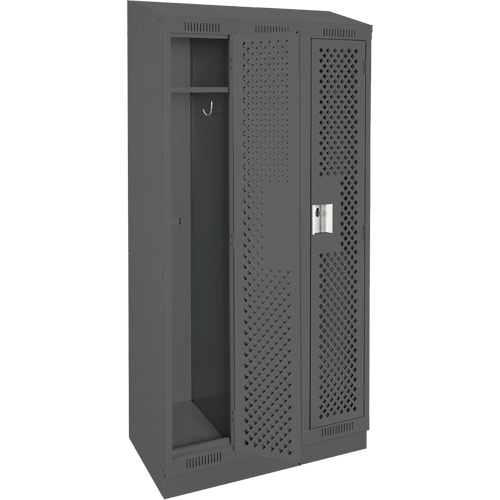 Clean Line Lockers, Bank of 3, 36" x 18" x 82", Steel, Charcoal, Rivet (Assembled), Perforated Meunier Outillage Industriel