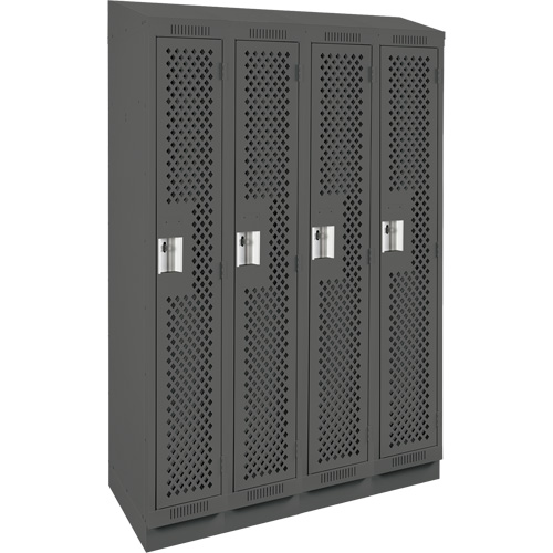 Clean Line Lockers, Bank of 4, 48" x 18" x 82", Steel, Charcoal, Rivet (Assembled), Perforated Meunier Outillage Industriel
