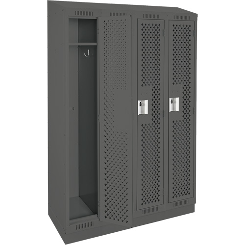 Clean Line Lockers, Bank of 4, 48" x 18" x 82", Steel, Charcoal, Rivet (Assembled), Perforated Meunier Outillage Industriel