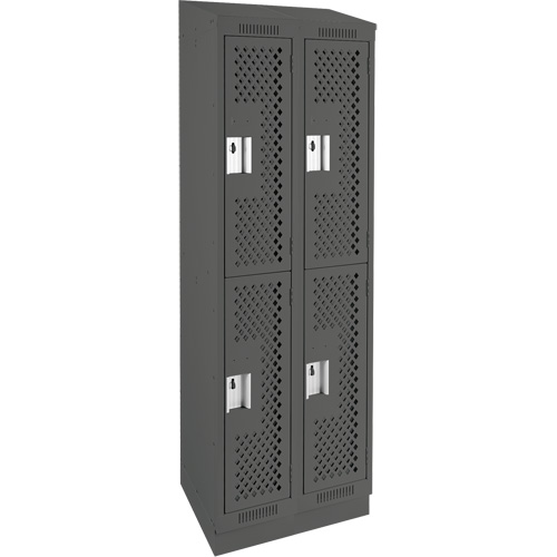 Clean Line Lockers, 2 -tier, Bank of 2, 24" x 12" x 82", Steel, Charcoal, Rivet (Assembled), Perforated Meunier Outillage Industriel