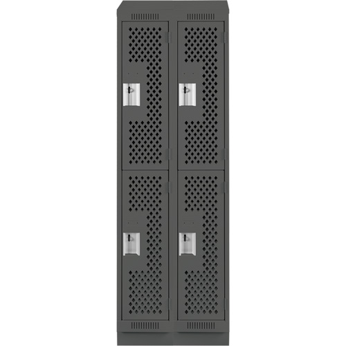 Clean Line Lockers, 2 -tier, Bank of 2, 24" x 12" x 82", Steel, Charcoal, Rivet (Assembled), Perforated Meunier Outillage Industriel
