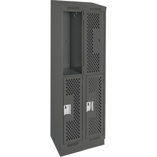 Clean Line Lockers, 2 -tier, Bank of 2, 24" x 12" x 82", Steel, Charcoal, Rivet (Assembled), Perforated Meunier Outillage Industriel