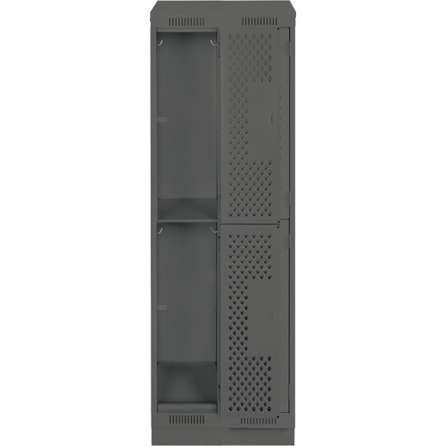 Clean Line Lockers, 2 -tier, Bank of 2, 24" x 12" x 82", Steel, Charcoal, Rivet (Assembled), Perforated Meunier Outillage Industriel