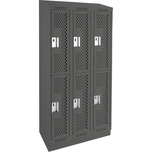 Clean Line Lockers, 2 -tier, Bank of 3, 36" x 12" x 82", Steel, Charcoal, Rivet (Assembled), Perforated Meunier Outillage Industriel