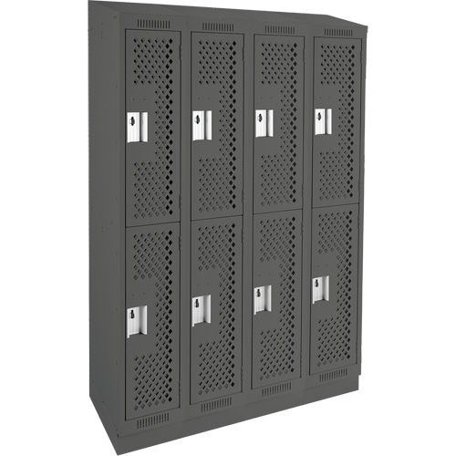 Clean Line Lockers, 2 -tier, Bank of 4, 48" x 12" x 82", Steel, Charcoal, Rivet (Assembled), Perforated Meunier Outillage Industriel