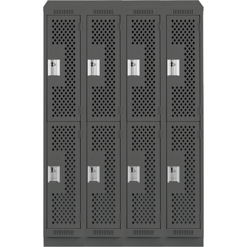 Clean Line Lockers, 2 -tier, Bank of 4, 48" x 12" x 82", Steel, Charcoal, Rivet (Assembled), Perforated Meunier Outillage Industriel