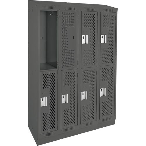 Clean Line Lockers, 2 -tier, Bank of 4, 48" x 12" x 82", Steel, Charcoal, Rivet (Assembled), Perforated Meunier Outillage Industriel