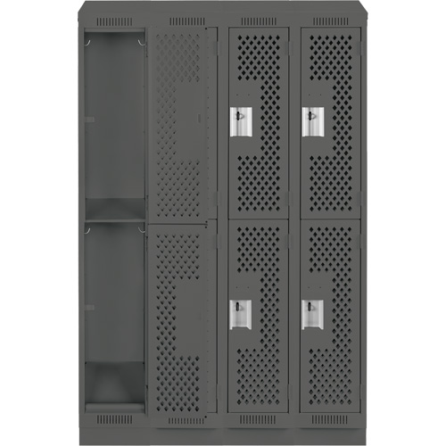 Clean Line Lockers, 2 -tier, Bank of 4, 48" x 12" x 82", Steel, Charcoal, Rivet (Assembled), Perforated Meunier Outillage Industriel