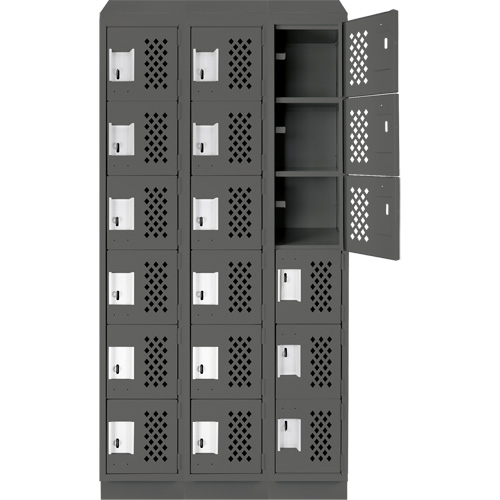 Assembled Lockerettes Clean Line Perforated Economy Lockers, 6 -tier, Bank of 3, 18" x 72" x 12", Steel Meunier Outillage Industriel