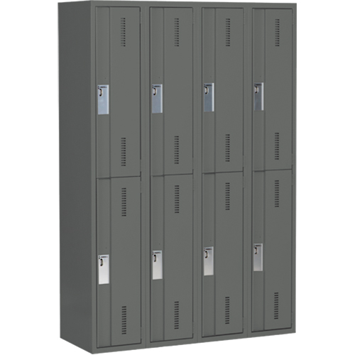 Concorde Heavy-Duty Lockers, 2 -tier, Bank of 4, 48" x 18" x 72", Steel, Charcoal, Welded (Assembled) Meunier Outillage Industriel